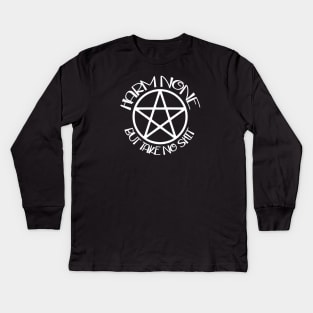 Harm None But Take No Shit Cheeky Witch Wiccan Pentacle Kids Long Sleeve T-Shirt